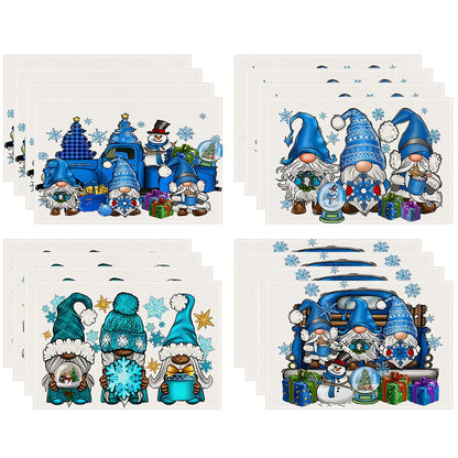 Christmas gnome printed placemat blue series linen dining table insulation mat holiday party decoration table mat