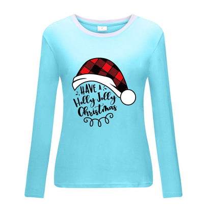 Christmas hat print white border long sleeved shirt