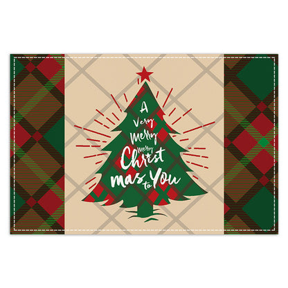 Christmas table mat with white linen snowman checkered print