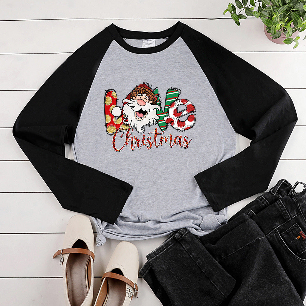 Christmas LOVEChristmas letter multi-color printed long sleeved shirt