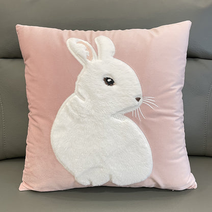 Soft Rabbit Pillow Cover Sofa Cushion Velvet Embroidered Pillow Girl's Heart Pink Cartoon Pillow Cover Cute