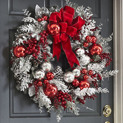 Flocked PVC Christmas Wreath - Artificial Vine Hanging Decor for Home, Door & Tree