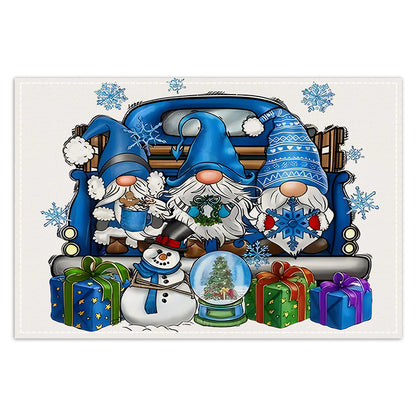 Christmas gnome printed placemat blue series linen dining table insulation mat holiday party decoration table mat