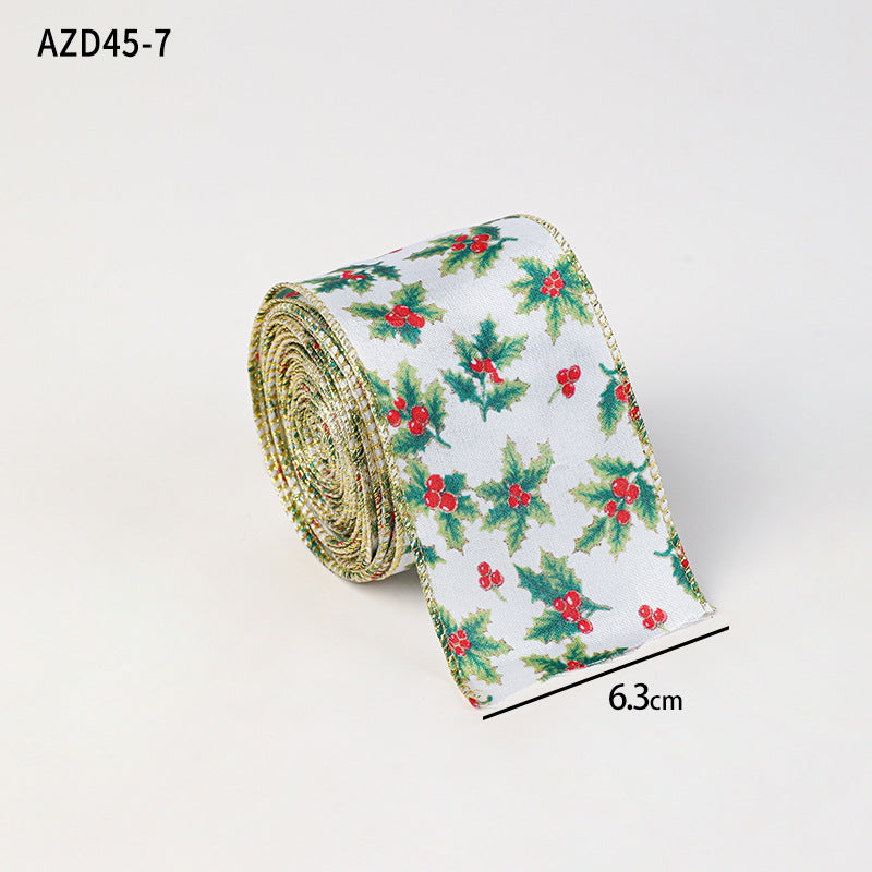 Christmas decoration ribbon, cedar pattern printed ribbon, bow tie, Christmas decoration ribbon, holiday ribbon