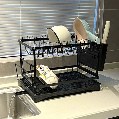 2-Tier Household Dish Rack: Countertop Storage with Drainboard
