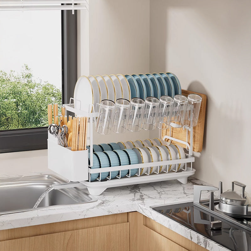 2-Tier Household Dish Rack: Countertop Storage with Drainboard