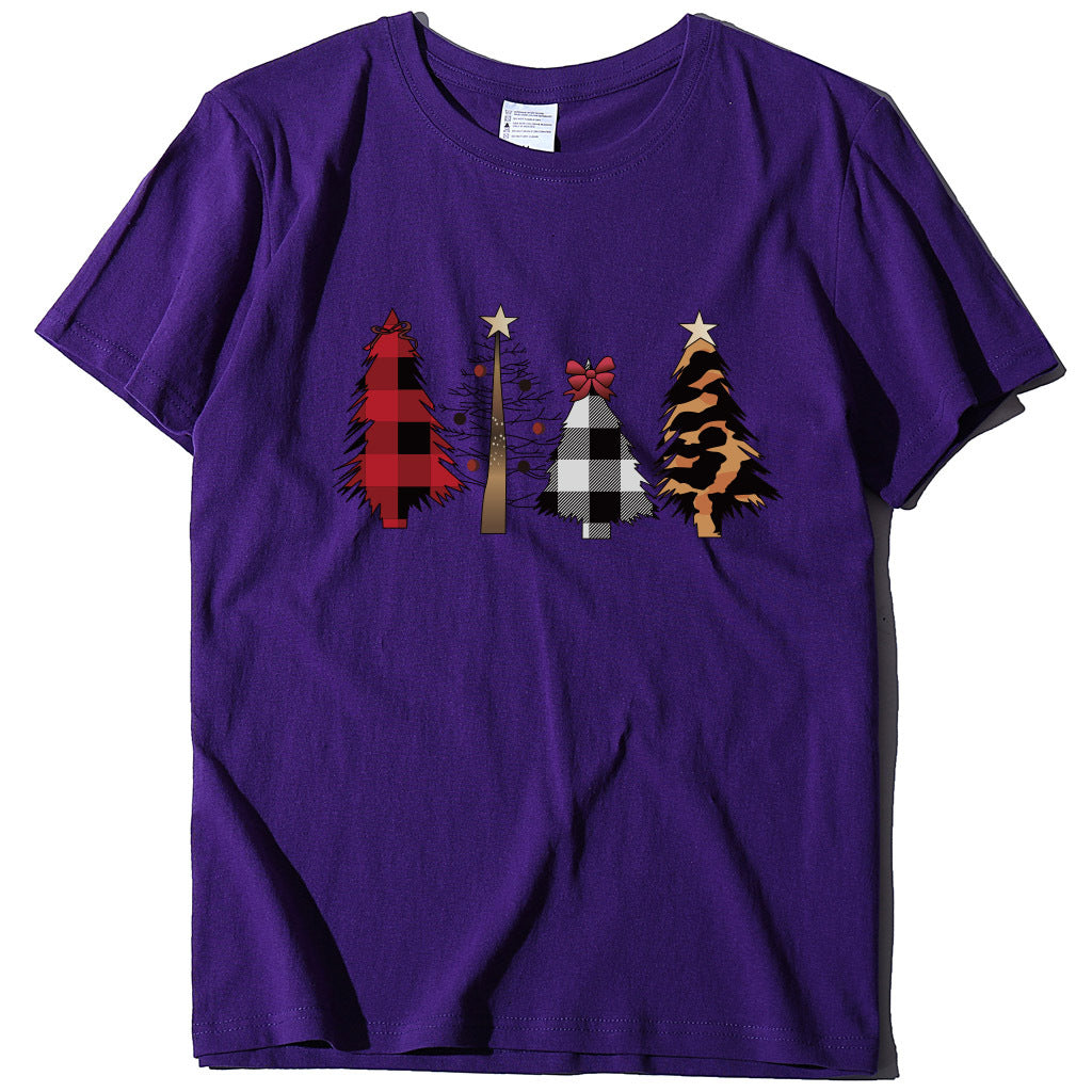 Four Christmas Trees Spray Printed Short Sleeves