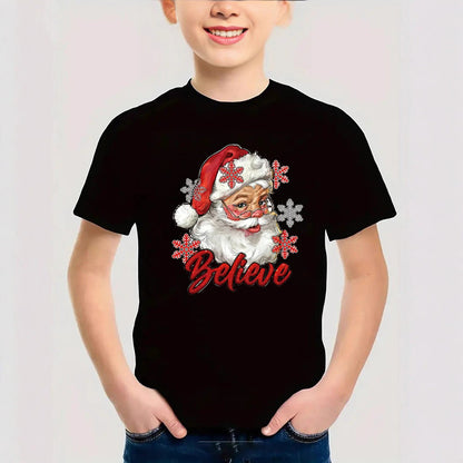 Combed Cotton New Christmas Children's Short Sleeve Girls' T-Shirt Kids Clothing Boys' Short Sleeve