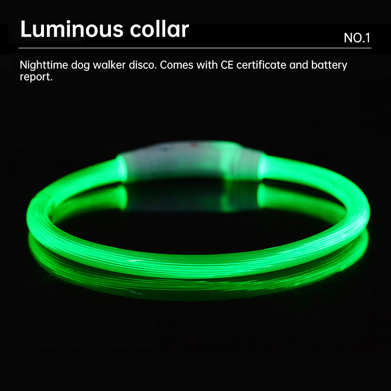 LED Fiber Optic Dog Collar - Multi-Color PVC, USB Rechargeable, Night Safety (S/M/L Sizes)