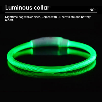 LED Fiber Optic Dog Collar - Multi-Color PVC, USB Rechargeable, Night Safety (S/M/L Sizes)