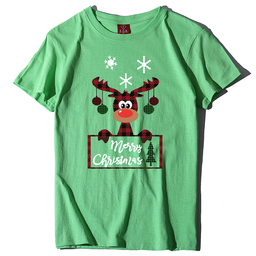 Printed Christmas Deer Letter T-shirt