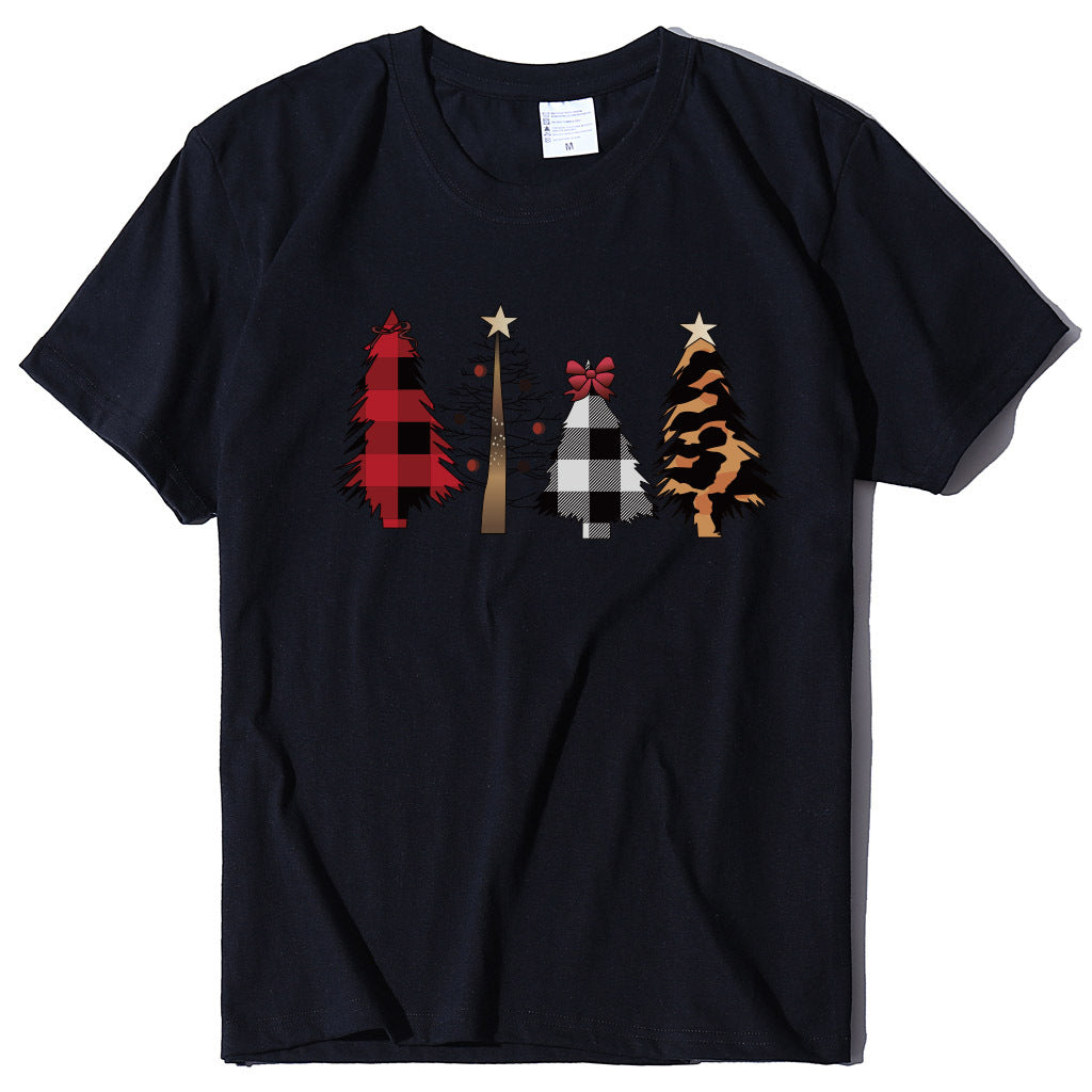 Four Christmas Trees Spray Printed Short Sleeves