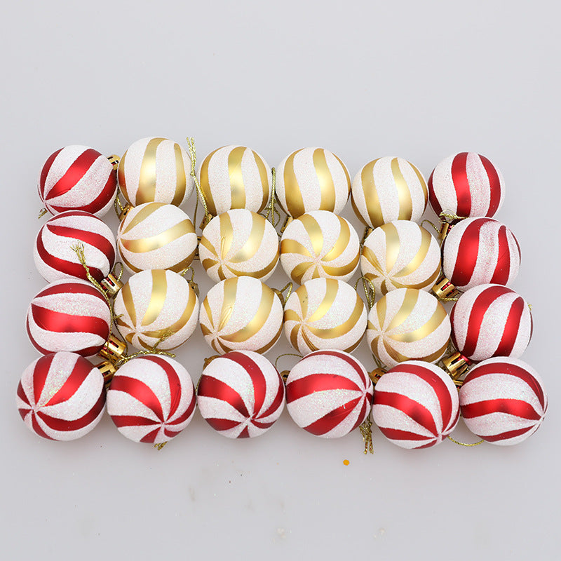 Christmas Ball Decoration Red and White Threaded Christmas Tree Hanging Decoration Hand drawn Christmas Ball Plastic