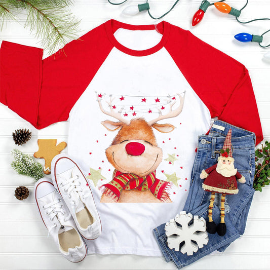 Christmas Elk Printed Women's T-shirt
