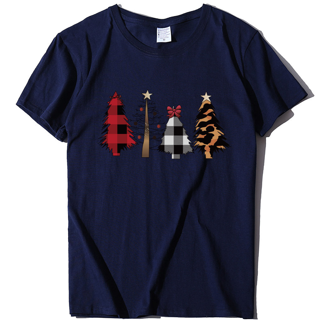 Four Christmas Trees Spray Printed Short Sleeves
