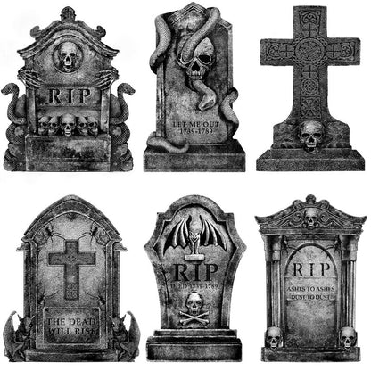 Halloween Outdoor Decor: Cemetery Tombstones, Yard Signs with Stakes, Realistic Scary Skulls