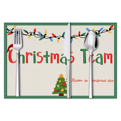 Christmas linen placemats holiday party decorations insulation mats linen Christmas tree printed coasters