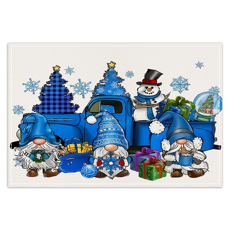 Christmas gnome printed placemat blue series linen dining table insulation mat holiday party decoration table mat