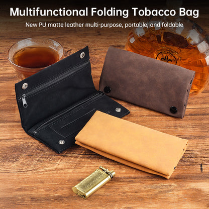 Handmade Brushed Leather Cigar Bag: Foldable, Multifunctional, Holds Lighter & Tobacco (Moisturizing)