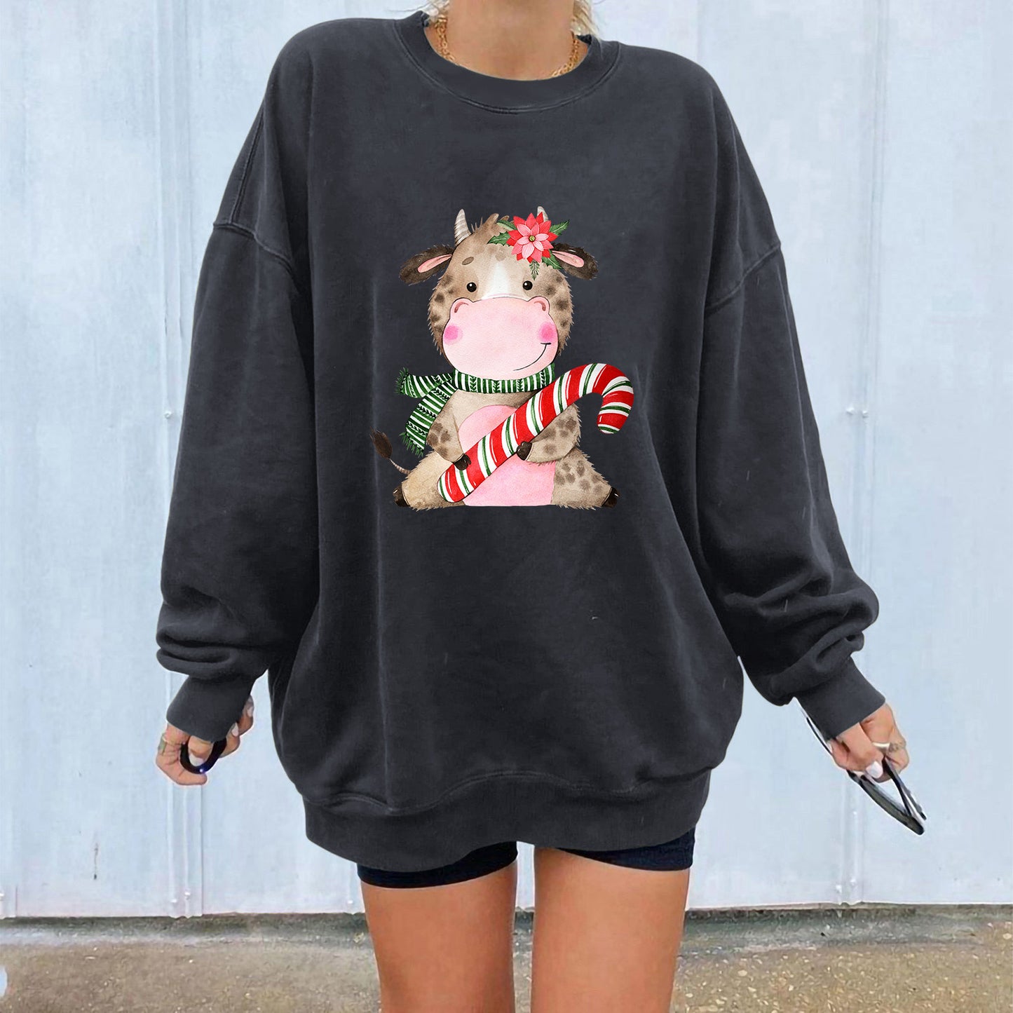 Christmas off shoulder round neck hoodie