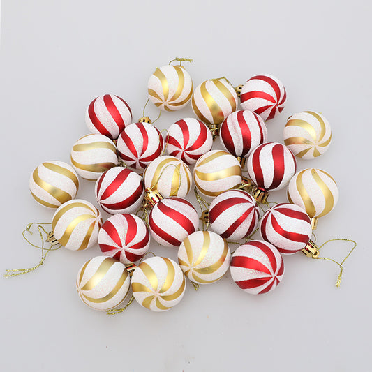 Christmas Ball Decoration Red and White Threaded Christmas Tree Hanging Decoration Hand drawn Christmas Ball Plastic
