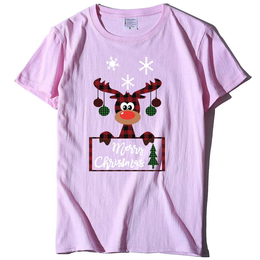 Printed Christmas Deer Letter T-shirt
