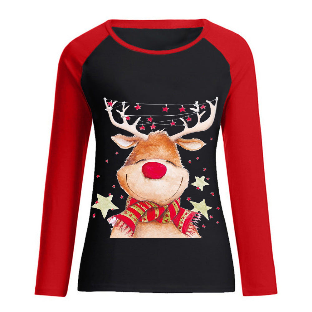 Christmas Elk Printed Women's T-shirt