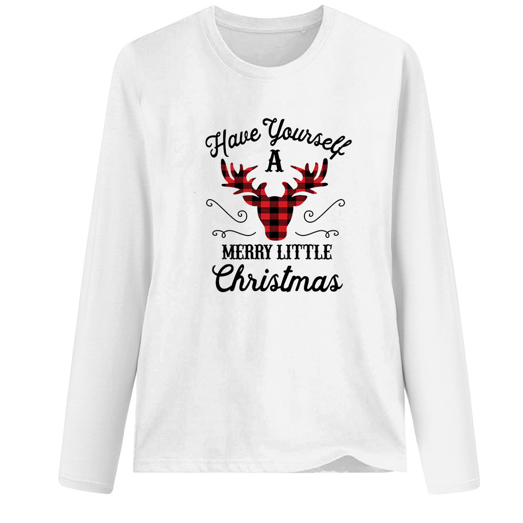 Christmas red deer head print long sleeved women