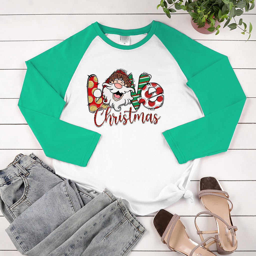 Christmas LOVEChristmas letter multi-color printed long sleeved shirt