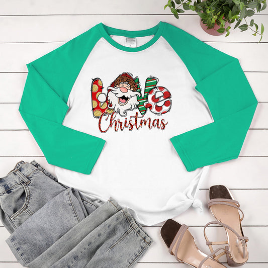 Christmas LOVEChristmas letter multi-color printed long sleeved shirt