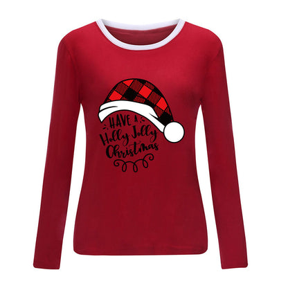 Christmas hat print white border long sleeved shirt