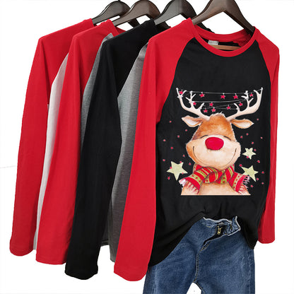 Christmas Elk Printed Women's T-shirt