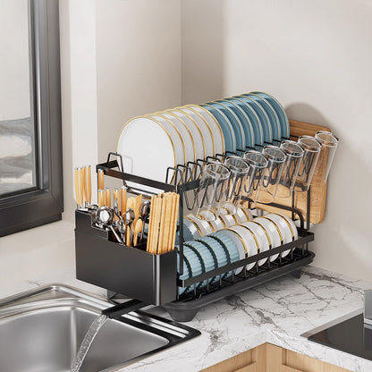 2-Tier Household Dish Rack: Countertop Storage with Drainboard