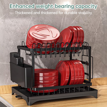 2-Tier Household Dish Rack: Countertop Storage with Drainboard