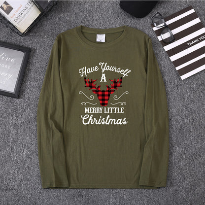 Christmas red deer head print long sleeved women